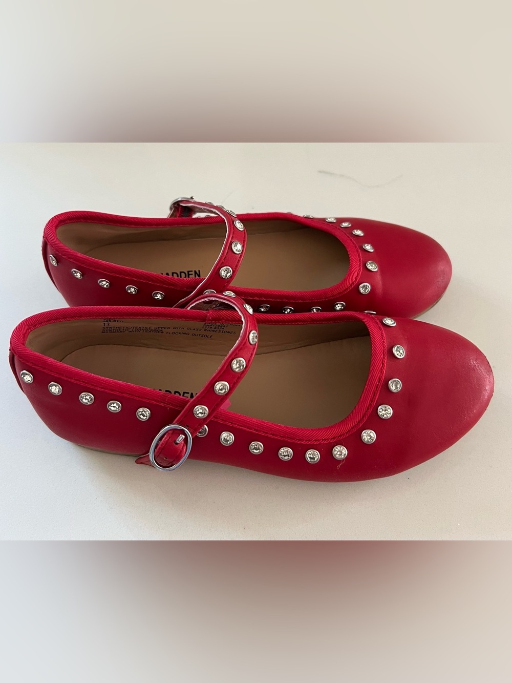 Red Studded Mary Jane Flats by Steve Madden